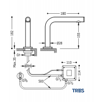 MEDIDAS LAVABO ELECTRONICO 1 AGUA TOUCH-TRES TRES GRIFERIA